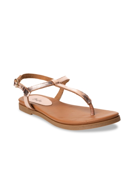 

Burloe Women Rose Gold Solid Leather T-Strap Flats