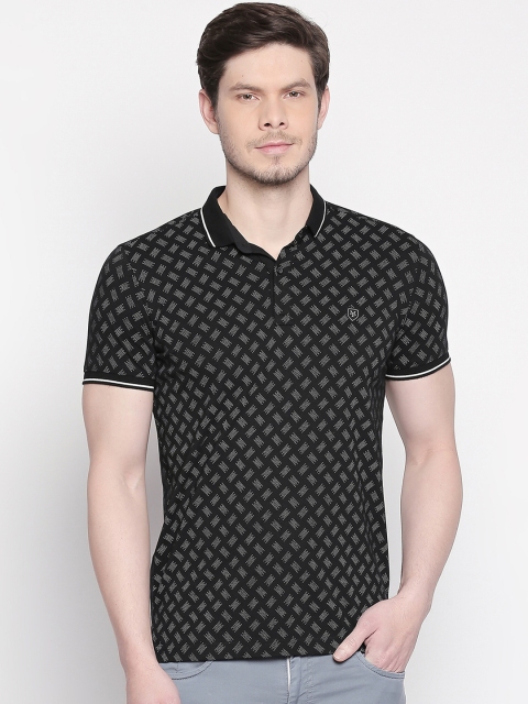

Mufti Men Black White Printed Slim Fit Polo Collar Pure Cotton T-shirt