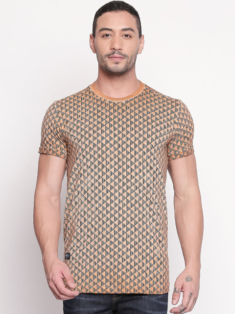 

Mufti Men Brown & Black Printed Round Neck T-shirt
