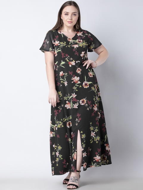 

FabAlley Curve Plus Size Women Black Printed Maxi Dress
