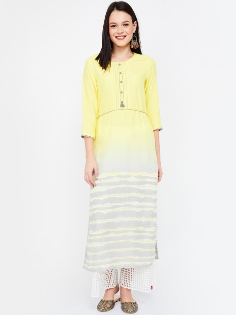 

Colour Me by Melange Women Yellow & Grey Printed Straight Kurta