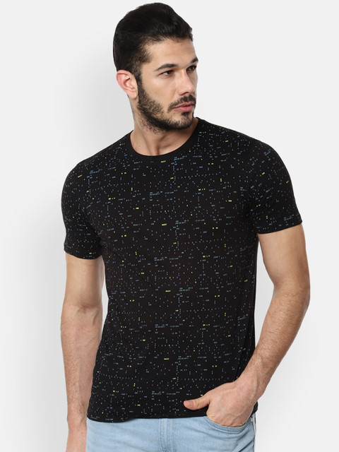 

V Dot Men Black Printed Round Neck T-shirt