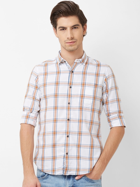 

Killer Men White & Mustard Yellow Regular Fit Checked Casual Shirt