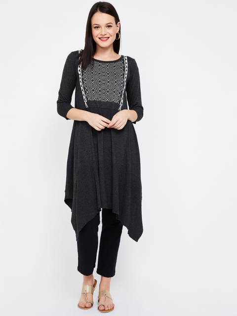 

Melange by Lifestyle Women Charcoal Black Yoke Design A-Line Kurta