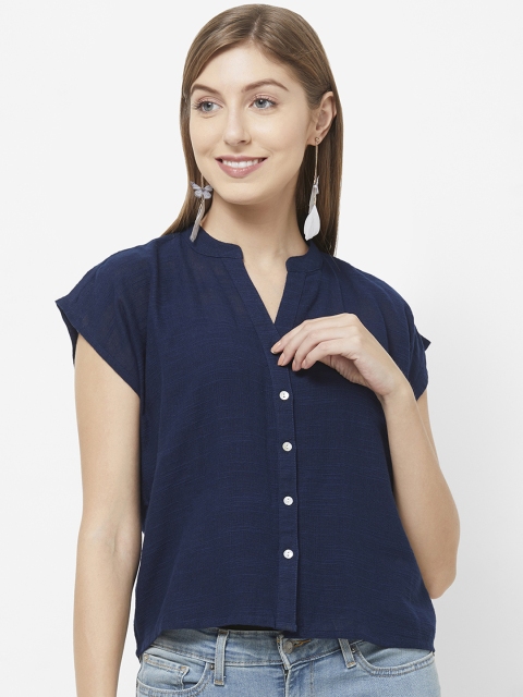 

Fusion Beats Women Navy Blue Regular Fit Solid Casual Shirt