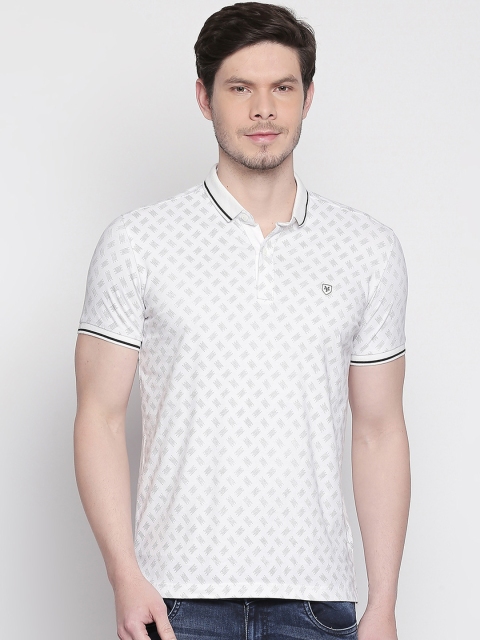 

Mufti Men White Grey Printed Slim Fit Polo Collar Pure Cotton T-shirt