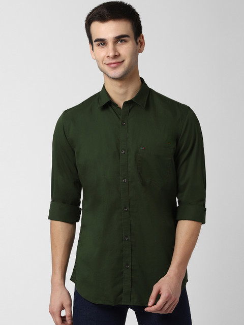 

Peter England Casuals Men Olive Green Slim Fit Solid Casual Shirt