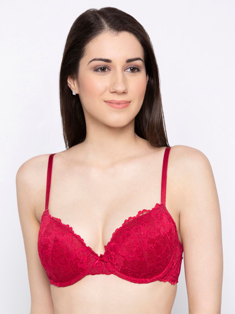 

Candyskin Red Self Design Underwired Lightly Padded Push-Up Bra