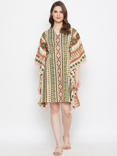 

The Kaftan Company Women Black & Teal Printed Kaftan Cover-Up Dress, Off white