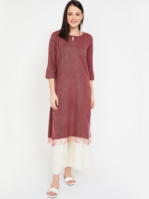 

Melange by Lifestyle Women Maroon & White Woven Design Straight Kurta