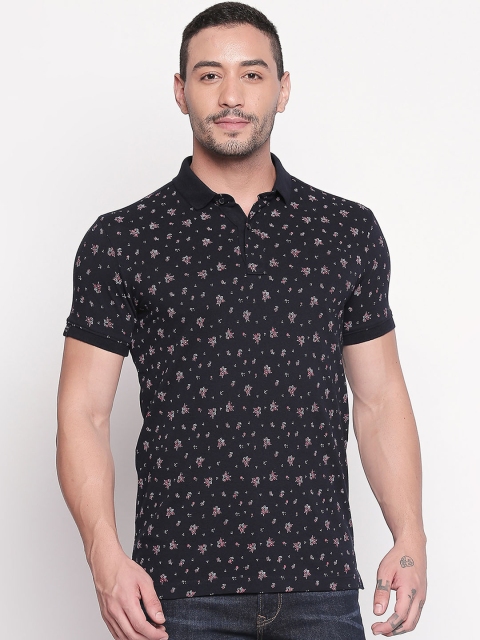 

Mufti Men Navy Blue & White Printed Slim Fit Polo Collar T-shirt