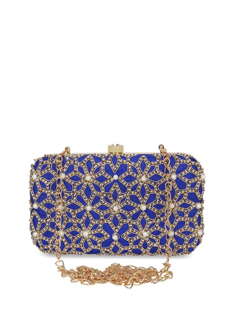 

Anekaant Blue & White Embroidered Embellished Clutch