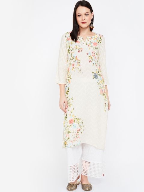 

Melange by Lifestyle Women Beige & Pink Printed Straight Kurta