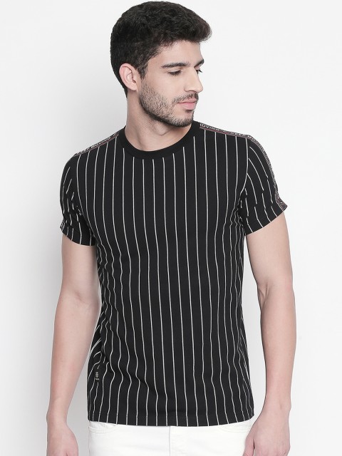 

Mufti Men Black White Striped Round Neck Pure Cotton T-shirt