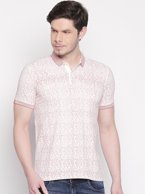 

Mufti Men White Rust Brown Printed Slim Fit Polo Collar Pure Cotton T-shirt