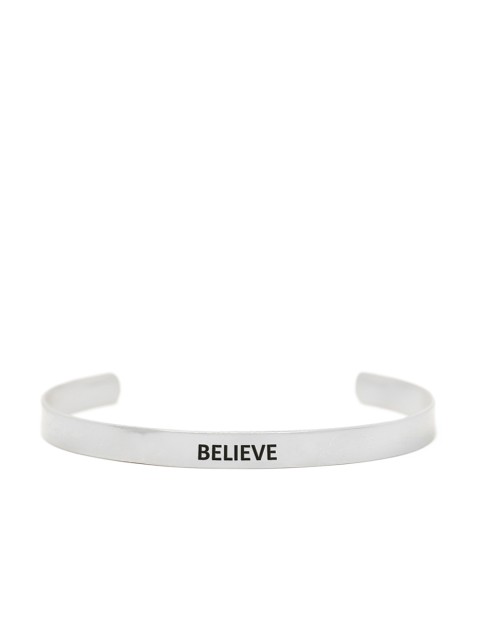 

Unniyarcha Jewellery Women 92.5 Pure Sterling Silver Believe Engraved Cuff Bracelet