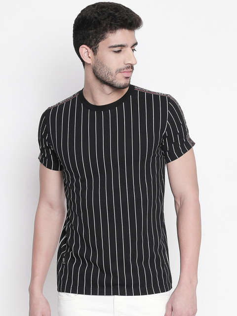 

Mufti Men Black & White Striped Round Neck T-shirt