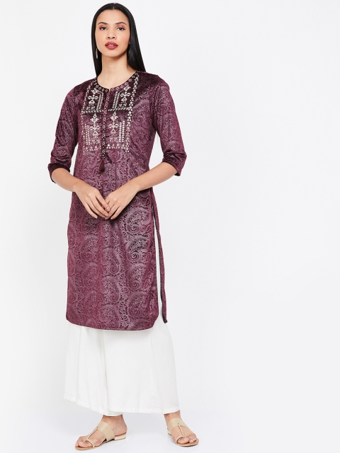 

Melange by Lifestyle Women Burgundy Printed Straight Kurta
