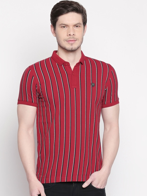 

Mufti Men Red & Black Striped Polo Collar T-shirt