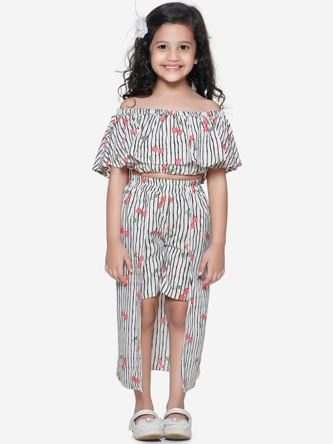 

LilPicks Girls Off-White & Black Striped Top with Shorts