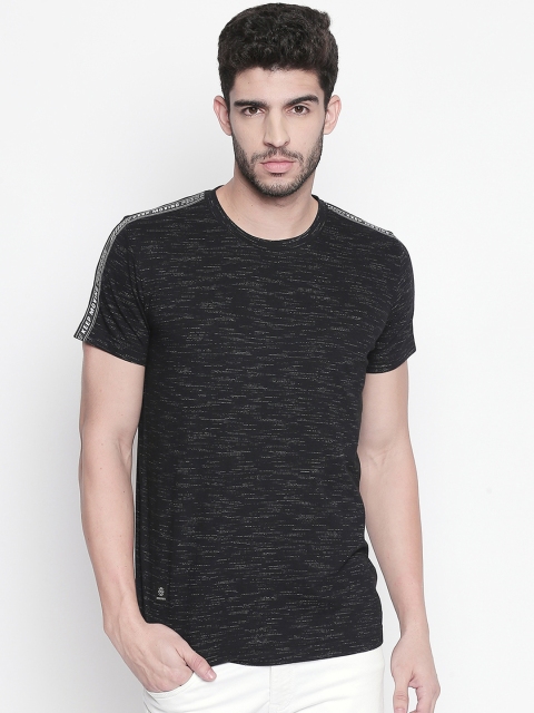 

Mufti Men Black Self Design Round Neck T-shirt