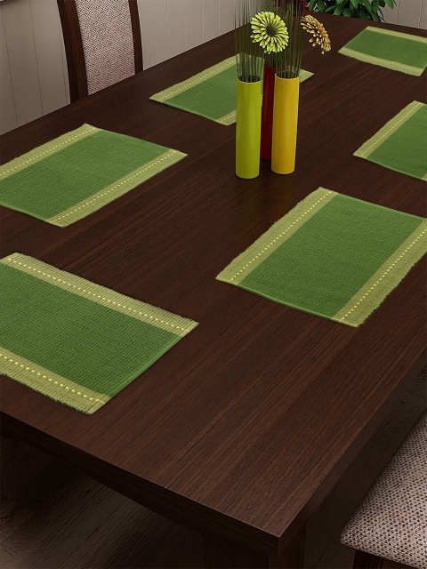 

NEUDIS Set of 6 Olive Green Solid Hand-Woven Table Placemats