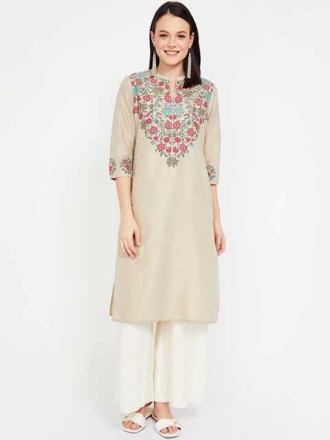 

Melange by Lifestyle Women Beige & Pink Yoke Design Straight Kurta
