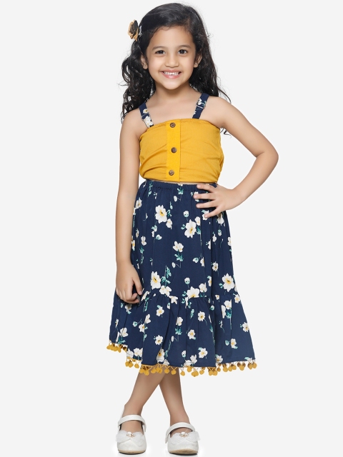 

LilPicks Girls Mustard Solid Top with Skirt