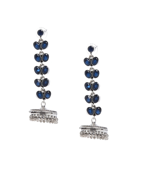 

Bamboo Tree Jewels Blue & Silver-Toned Dome Shaped Handcrafted Jhumkas