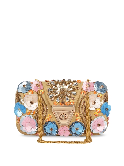 

Anekaant Beige Embellished Velvet Box Clutch