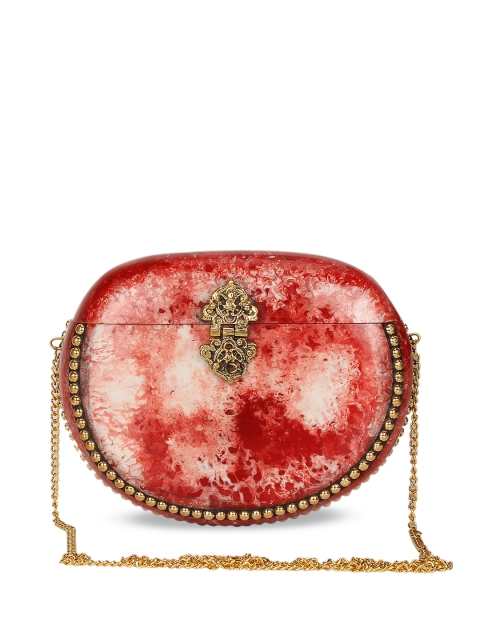 

Anekaant Red & Gold-Toned Embellished Half Moon Clutch
