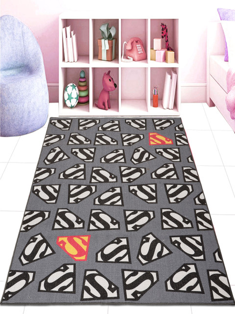 

Saral Home Kids Black & Grey Superman Printed Anti-Skid Dhurrie