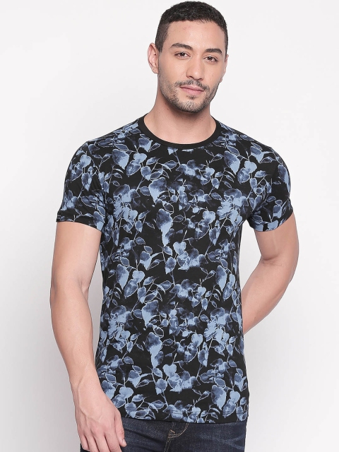 

Mufti Men Black & Blue Printed Round Neck T-shirt