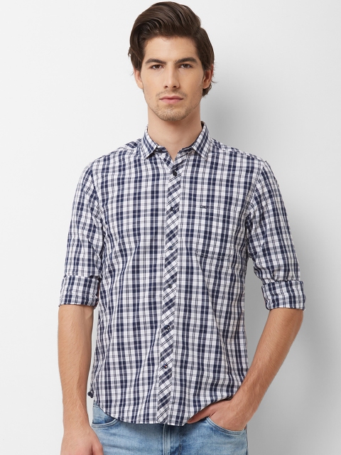 

Killer Men Navy Blue & Off-White Regular Fit Checked Casual Shirt