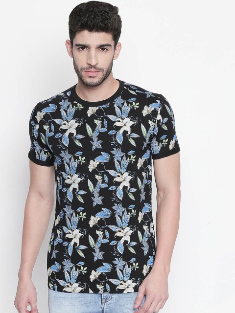 

Mufti Men Black & Blue Printed Round Neck T-shirt