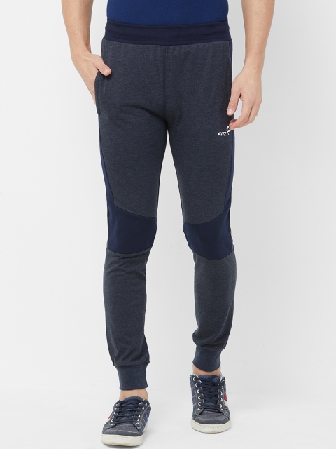 

FiTZ Men Grey & Blue Colourblocked Slim-Fit Joggers