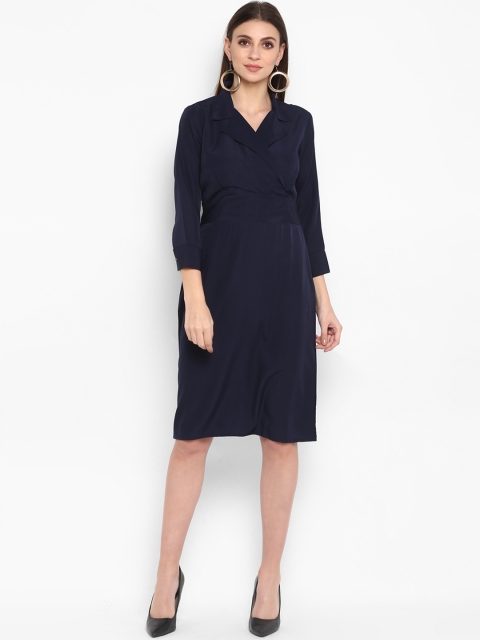 

Color Cocktail Women Navy Blue Solid Shirt Dress