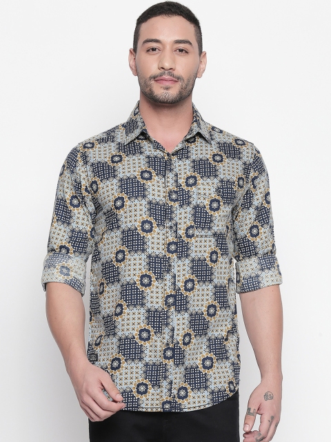 

Mufti Men Blue & Yellow Slim Fit Printed Casual Shirt