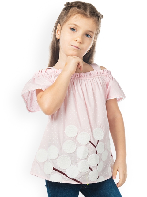 

Cherry Crumble Girls Pink Self Design A-Line Pure Cotton Top