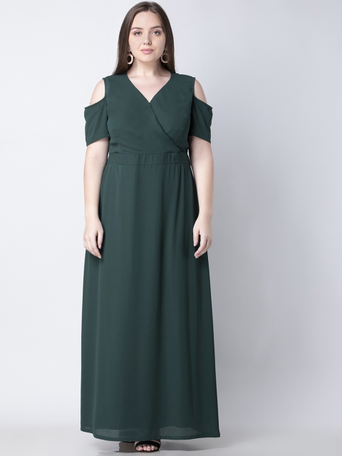 

FabAlley Curve Plus Size Women Green Solid Maxi Dress