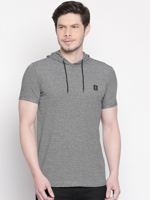 

Mufti Men Grey Self Design Slim Fit Hood T-shirt
