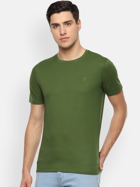 

V Dot Men Olive Green Solid Round Neck T-shirt