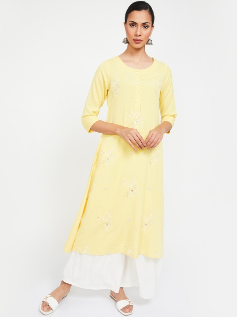 

Melange by Lifestyle Women Yellow Embroidered A-Line Kurta