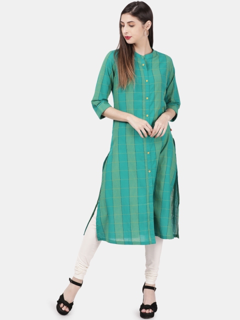 

Alena Women Green Striped Straight Kurta
