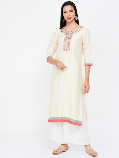 

Melange by Lifestyle Women Beige Embroidered Straight Kurta