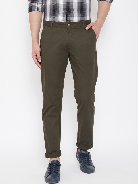

JUMP USA Men Olive Green Slim Fit Solid Regular Trousers