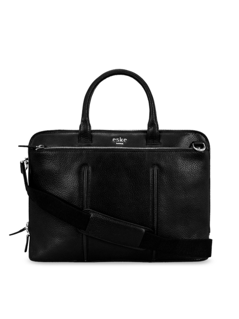 Eske Men Black Solid Leather Laptop Bag