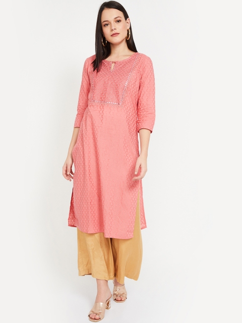 

Melange by Lifestyle Women Pink Embroidered Straight Kurta