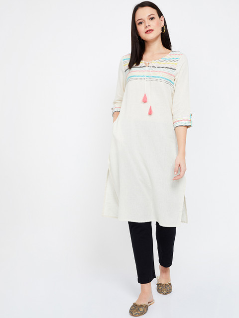 

Melange by Lifestyle Women Off-White Yoke Design Straight Kurta