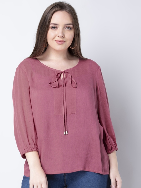 

FabAlley Curve Plus Size Women Pink Solid Top